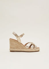 Leather Multi Strap Wedge Espadrille Gold