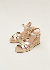Leather Multi Strap Wedge Espadrille Gold