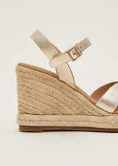 Leather Multi Strap Wedge Espadrille Gold