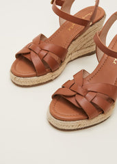 Leather Multi Strap Wedge Espadrille Tan