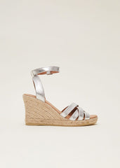 Leather Strappy Espadrilles Silver