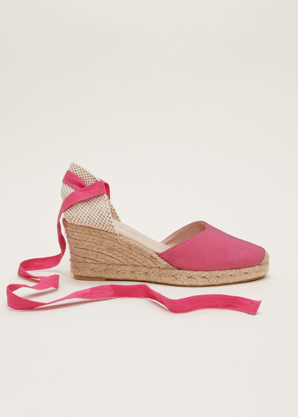 Suede Ankle Tie Espadrille Shoe Bright Pink