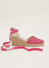 Suede Ankle Tie Espadrille Shoe Bright Pink