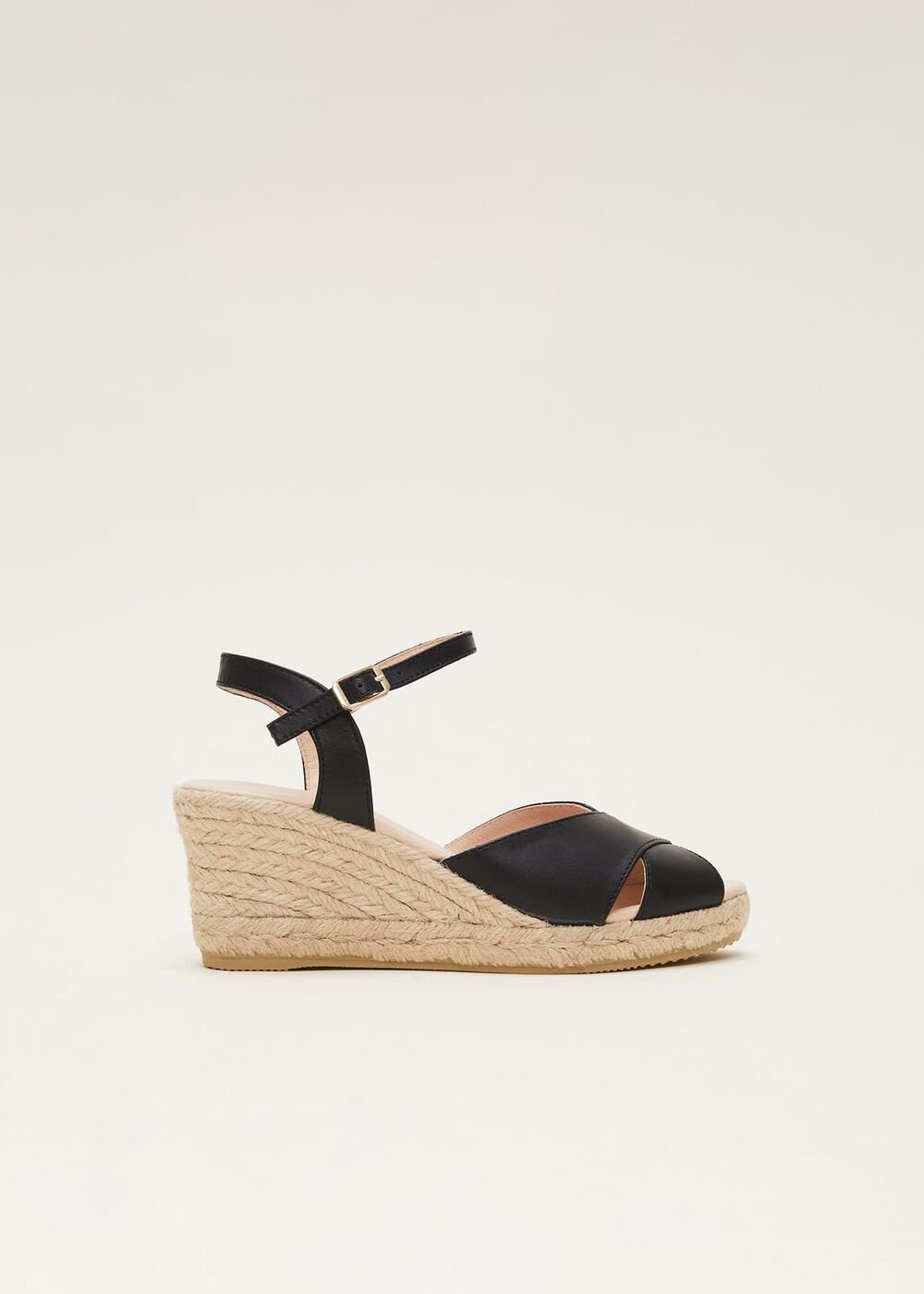 Leather Cross Front Espadrilles Black