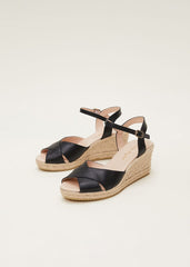 Leather Cross Front Espadrilles Black