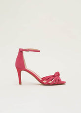 Pink Suede Open Toe Heels Raspberry