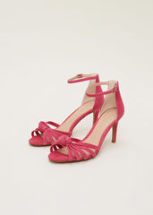 Pink Suede Open Toe Heels Raspberry