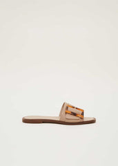 Leather Buckle Flat Sandals Neutral