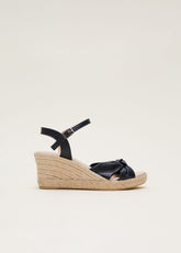 Leather Knot Front Espadrilles Navy