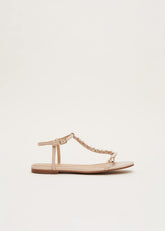 Leather Jewel Trim Flat Sandal Neutral