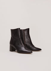 Black Leather Croc Print Ankle Boots Brown