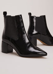 Black Leather Patent Ankle Boots Black