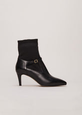 Leather Buckle Detail Sock Boots Black