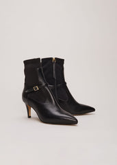 Leather Buckle Detail Sock Boots Black