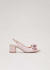 Bow Front Block Heel Shoes Pale Pink