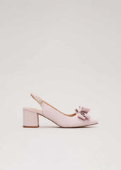 Bow Front Block Heel Shoes Pale Pink