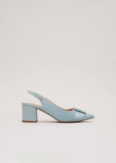 Suede Buckle Block Heel Shoe Light Green