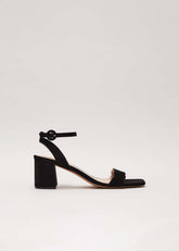 Suede Scallop Block Heel Black