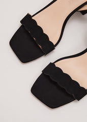 Suede Scallop Block Heel Black