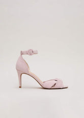 Suede Twist Ankle Strap Heeled Shoes Pale Pink