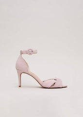 Suede Twist Ankle Strap Heeled Shoes Pale Pink
