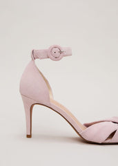 Suede Twist Ankle Strap Heeled Shoes Pale Pink