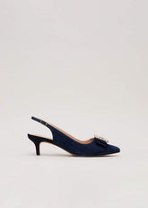 Suede Embellished Kitten Heel Navy