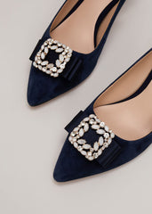 Suede Embellished Kitten Heel Navy