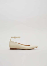 Leather Almond Toe Ankle Strap Ballerina Neutral