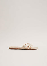 Leather Flat Slider Sandal Gold