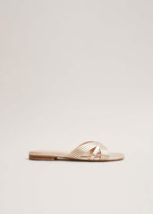 Leather Flat Slider Sandal Gold