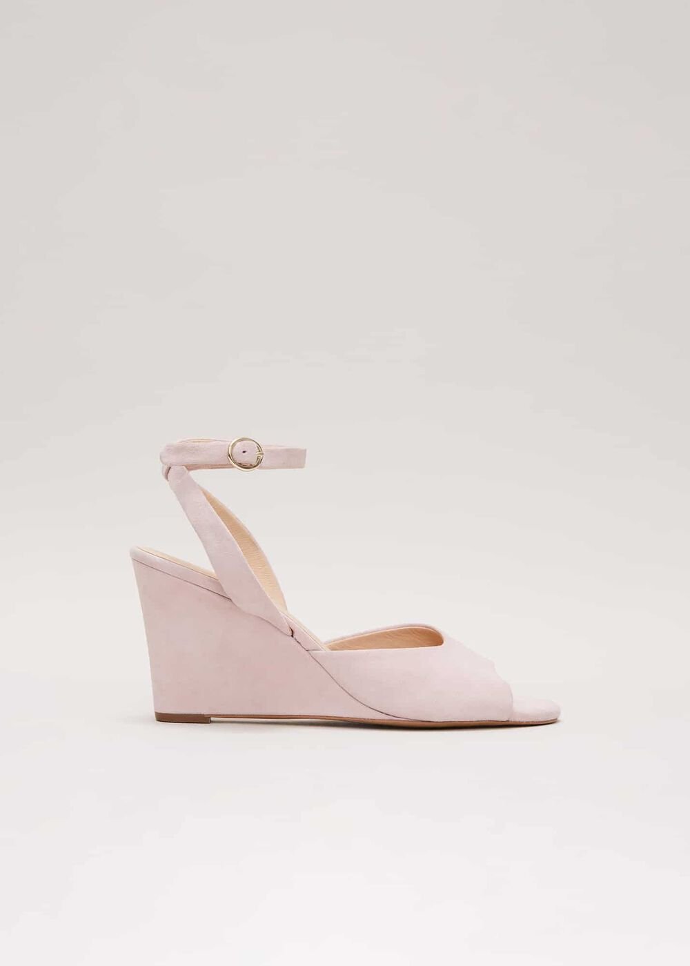 Ankle Strap Peep Toe Wedge Pale Pink