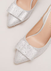 Embellished Bow Block Heel Slingback Silver