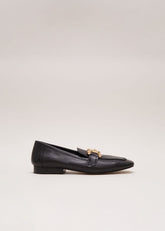 Black Leather Flat Loafers Black