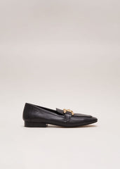 Black Leather Flat Loafers Black