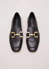 Black Leather Flat Loafers Black
