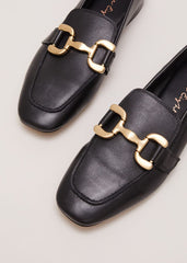 Black Leather Flat Loafers Black