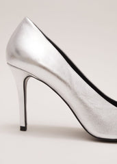 Silver Leather Pointed Court Shoes Silver
