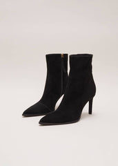 Black Suede Ponited Heeled Boots Black