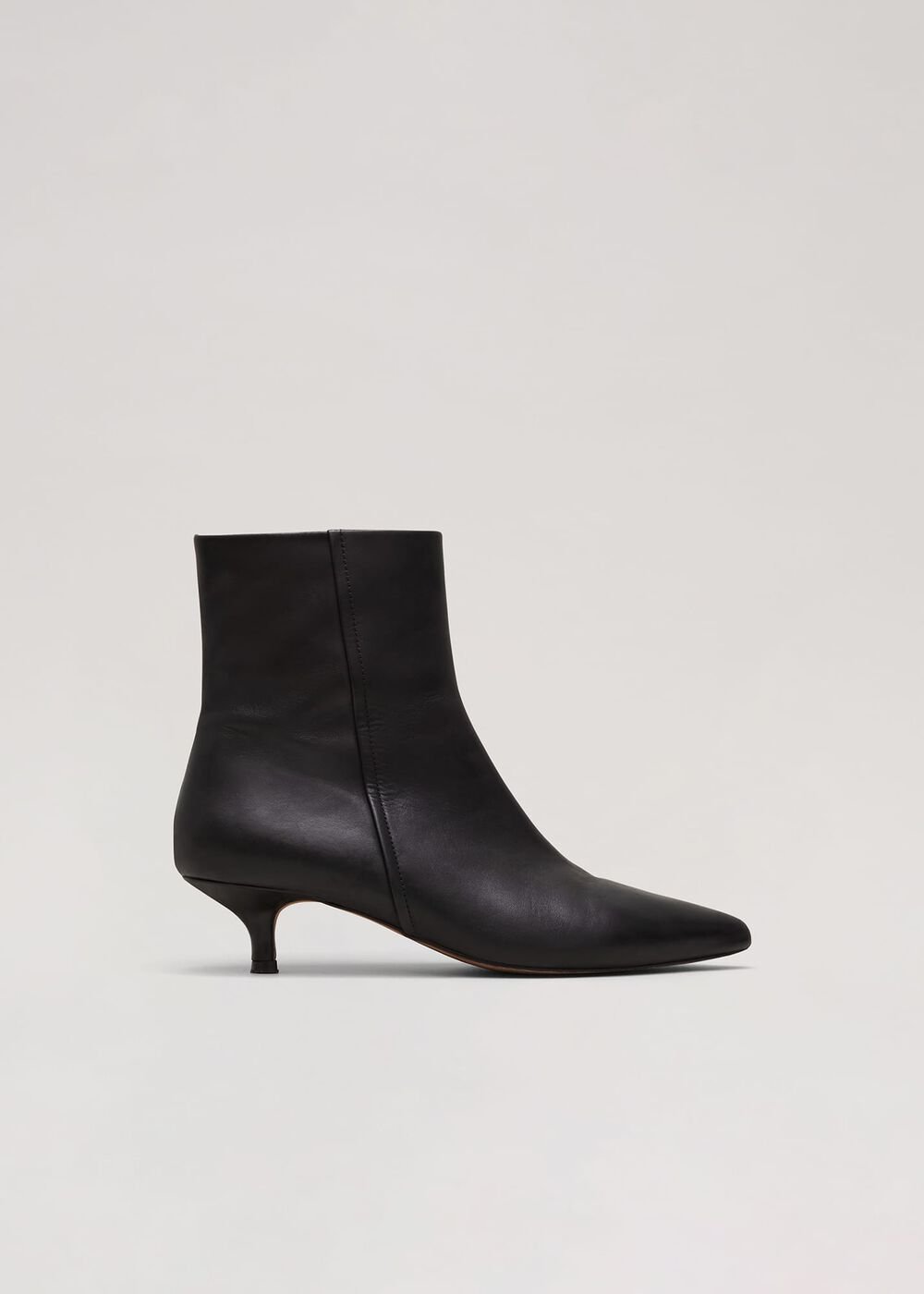 Black Leather Kitten Heel Boot Black
