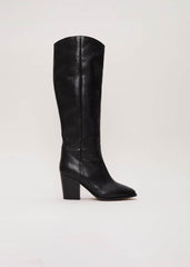 Black Leather Western Knee Boot Black