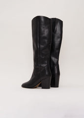 Black Leather Western Knee Boot Black