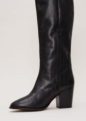 Black Leather Western Knee Boot Black