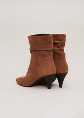 Brown Suede Cone Heel Western Boot Brown