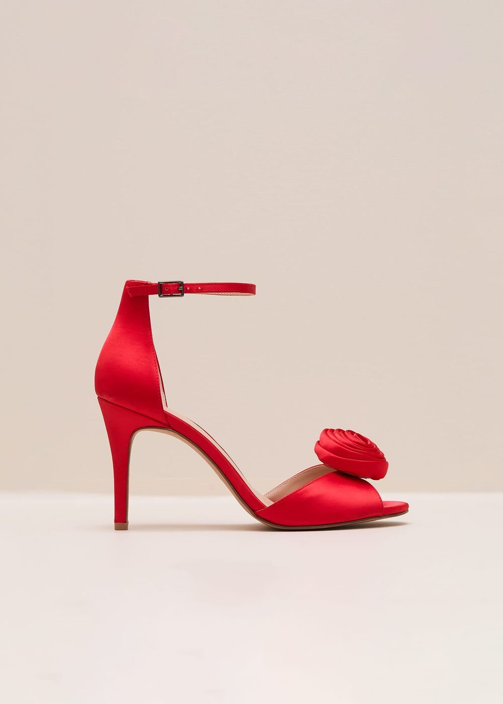 Red Satin Corsage Flower Sandal Red