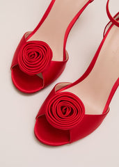 Red Satin Corsage Flower Sandal Red