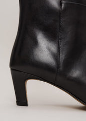 Black Leather Kitten Heel Knee Boot Black