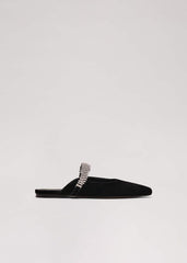 Black Velvet Sparkle Flat Mule Black