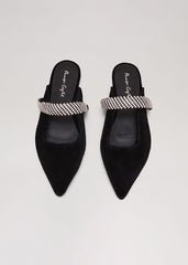 Black Velvet Sparkle Flat Mule Black