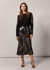 Giana Stripe Sequin Skirt Black/Bronze